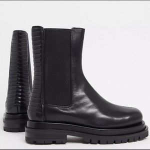 ASOS DESIGN Antarctic premium leather paneled chelsea boots in black